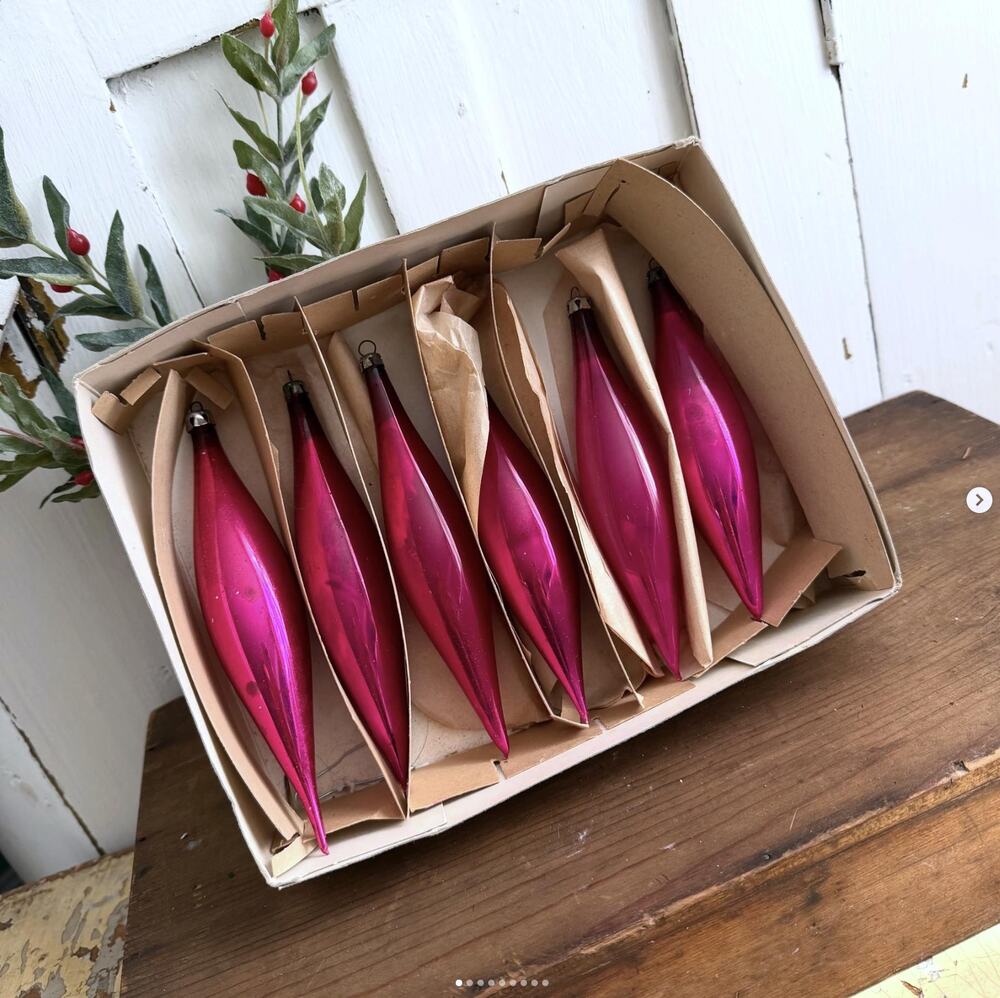 Vintage Sears Imperial Collection Christmas Tree Ornaments PINK ICICLE Set x6